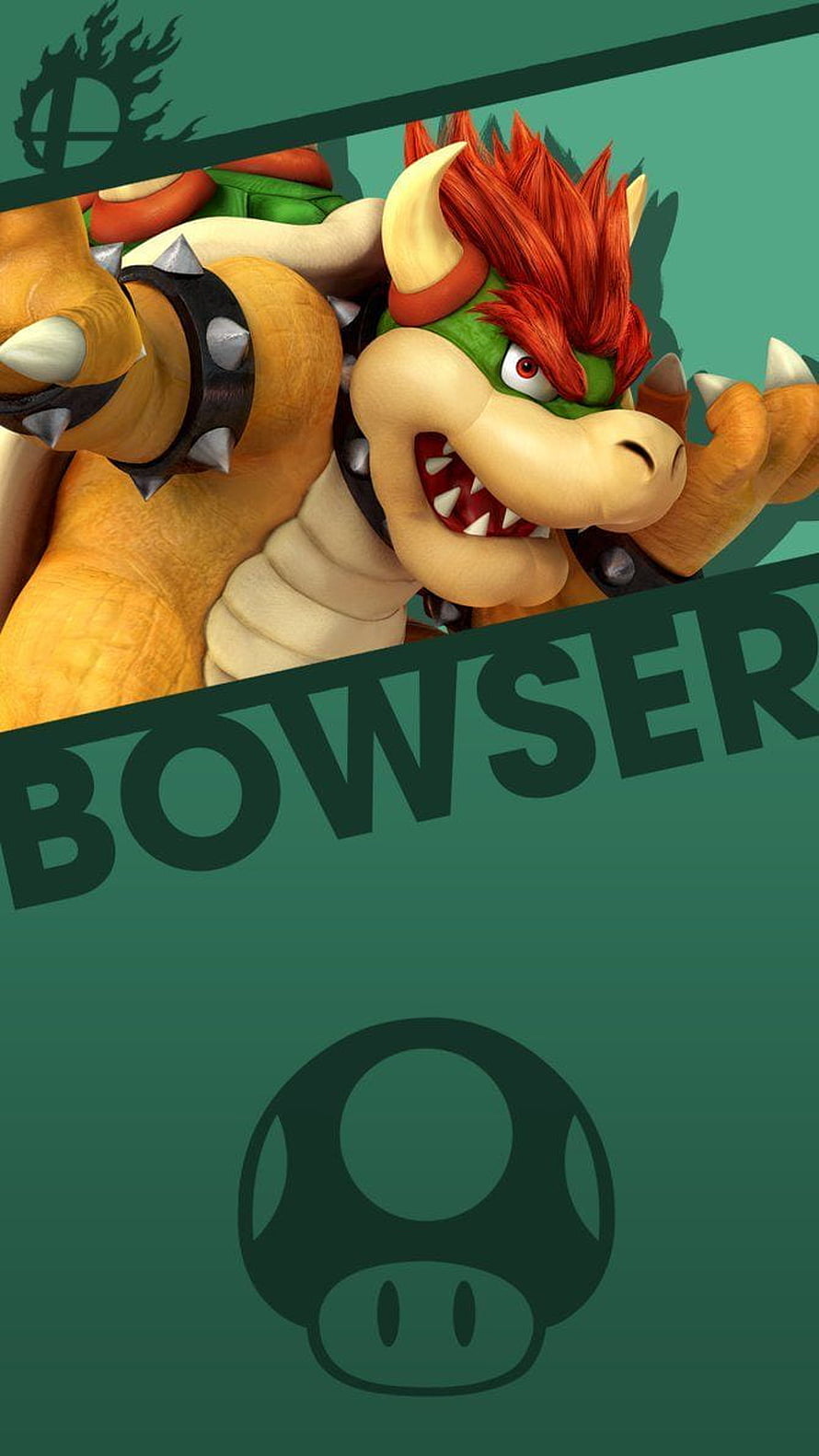 Bowser from Super Mario Bros in 3D Render with Spiked Armor and Green Background HD phone wallpaper