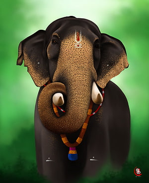 Sacred Kerala Elephant Portrait with Traditional Markings and Floral Garland HD phone wallpaper