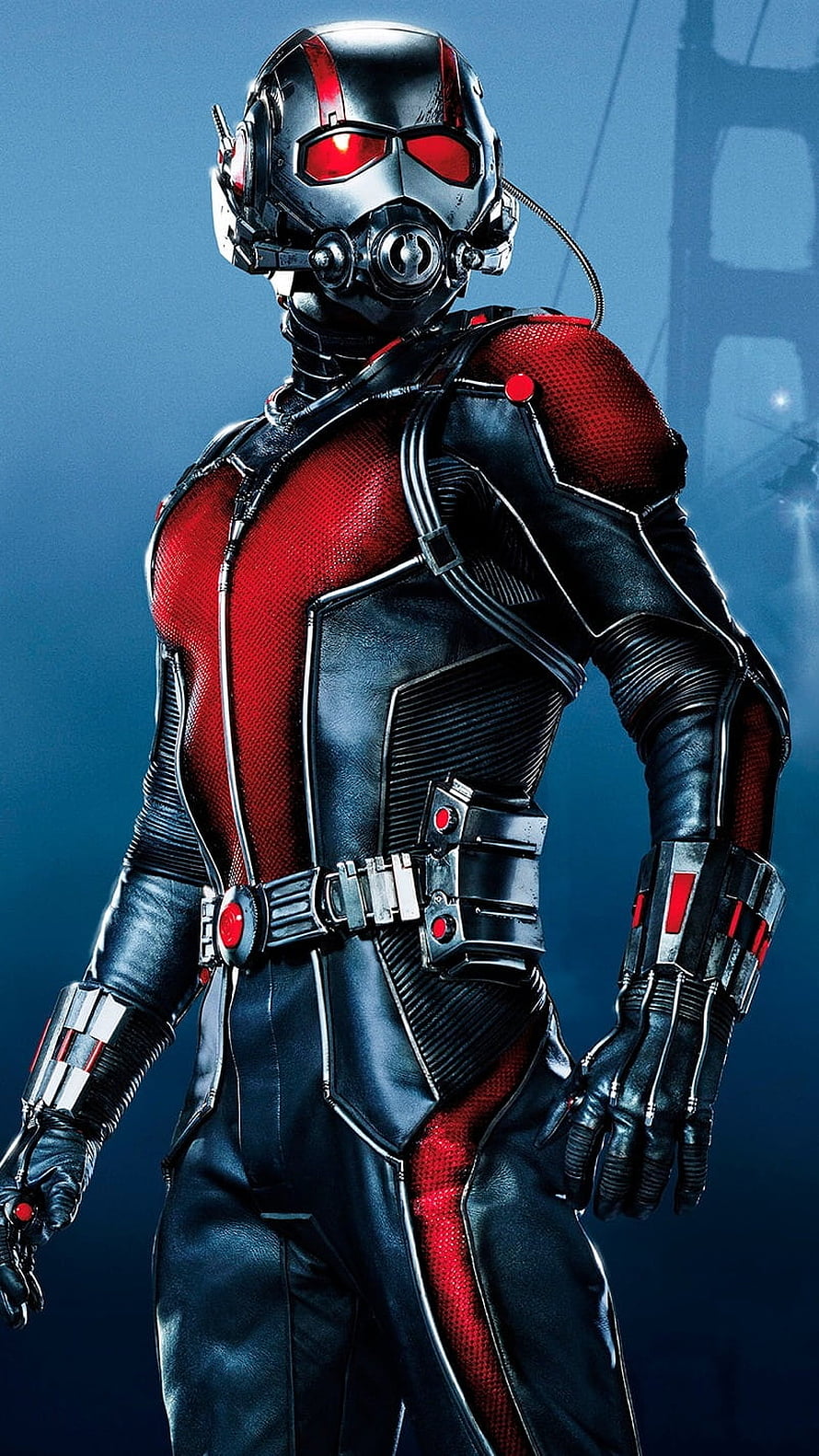 Ant-Man in Red and Black Tactical Suit with Glowing Visor and Utility Belt HD phone wallpaper