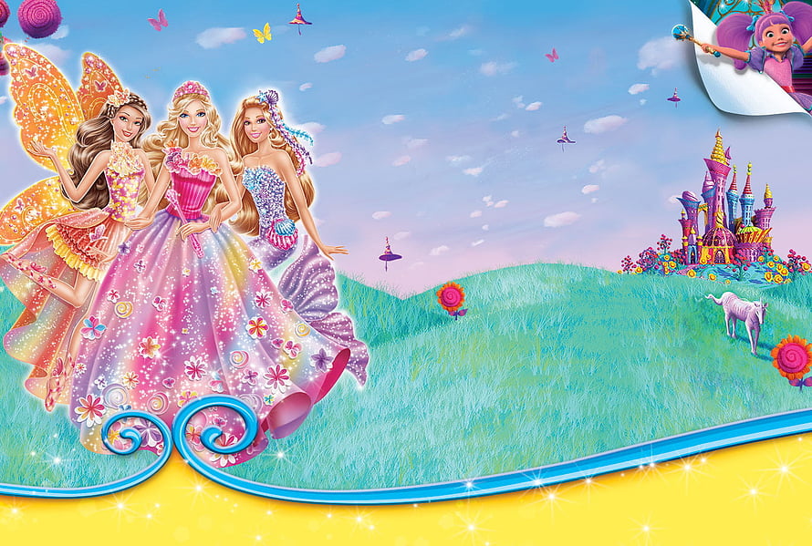 Barbie Dreamtopia Princesses in Floral Gowns with Castle and Butterfly Wings HD wallpaper
