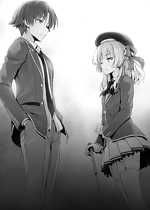 Ayanokoji and Female Classmate in School Uniforms Black and White Anime Illustration HD phone wallpaper