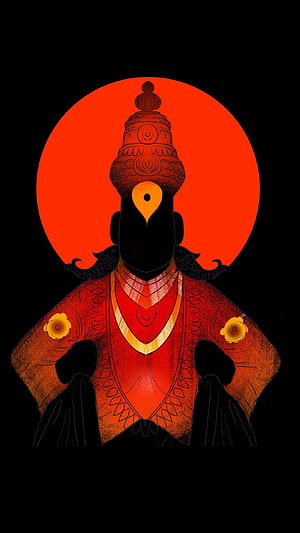 Vitthal Mauli Deity Portrait in Red and Black Minimalist Style HD phone wallpaper