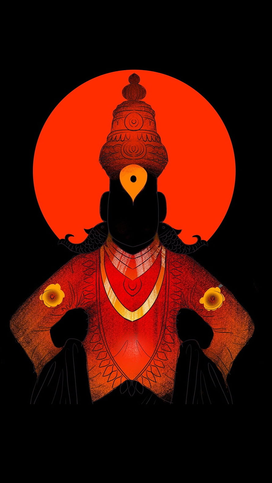 Vitthal Mauli Deity Portrait in Red and Black Minimalist Style HD phone wallpaper