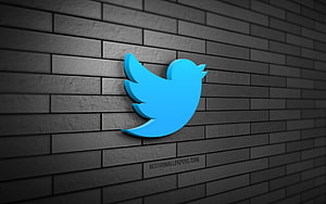Twitter 3D Logo on Dark Gray Brick Wall HD wallpaper