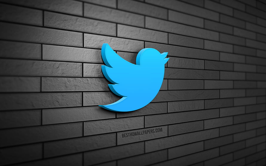 Twitter 3D Logo on Dark Gray Brick Wall HD wallpaper