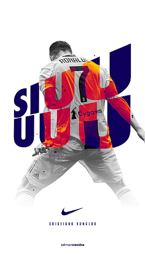 Cristiano Ronaldo Siu Celebration Graphic with Bold Typography and Vibrant Color Overlay HD phone wallpaper