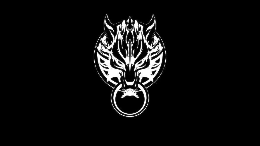 Fenrir Wolf Emblem from Final Fantasy VII in High Contrast Black and White HD wallpaper