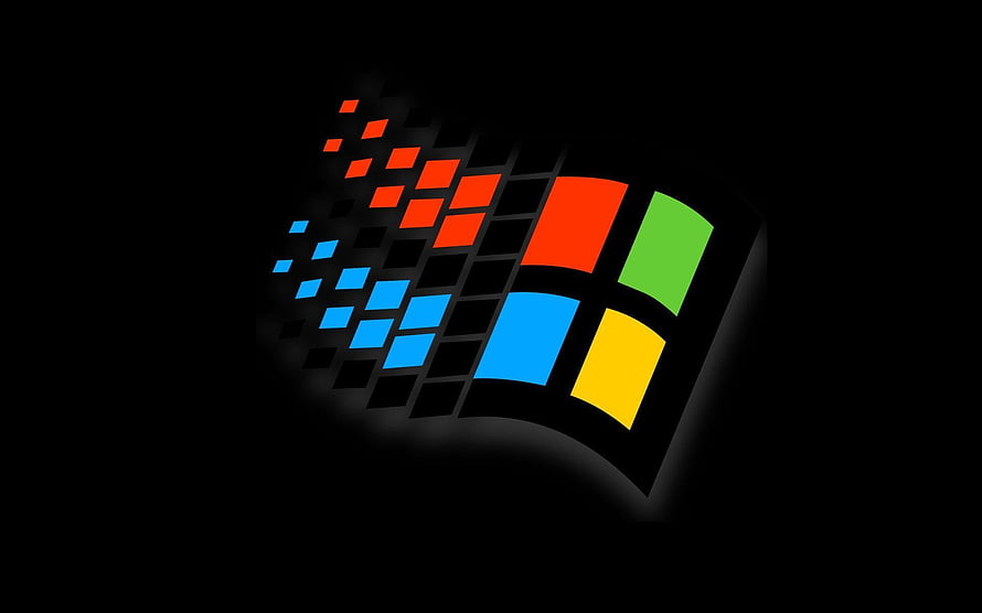 Windows 98 Classic Four-Color Flag Logo on Black Background HD wallpaper