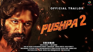 Pushpa 2 The Rule Official Trailer Poster Featuring Allu Arjun Intense Close-Up HD wallpaper
