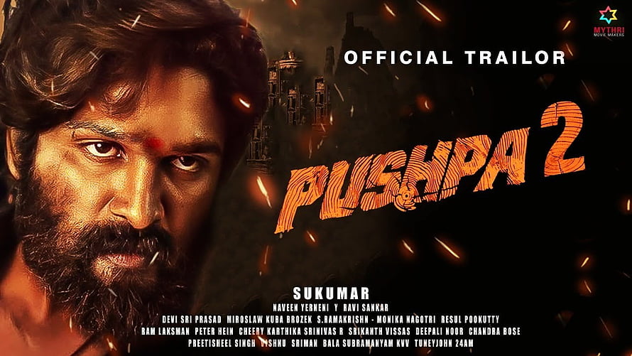 Pushpa 2 The Rule Official Trailer Poster Featuring Allu Arjun Intense Close-Up HD wallpaper