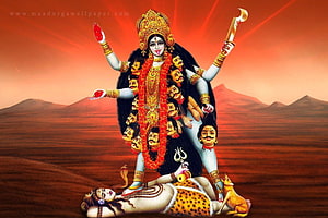 Maa Kali Divine Deity with Multiple Arms and Heads in Traditional Indian Art HD wallpaper