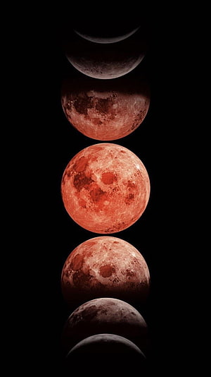 Vertical Sequence of Lunar Eclipse Phases Showing the Red Blood Moon Against a Black Sky HD phone wallpaper