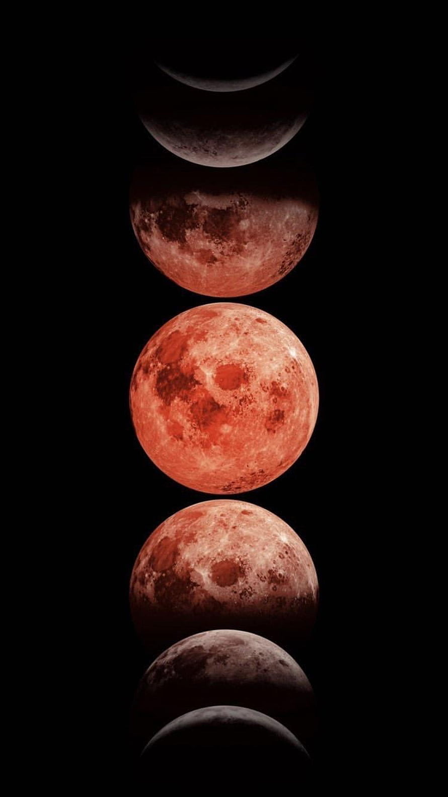 Vertical Sequence of Lunar Eclipse Phases Showing the Red Blood Moon Against a Black Sky HD phone wallpaper