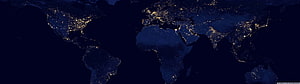 World Map at Night with City Lights and Dark Ocean Background HD wallpaper