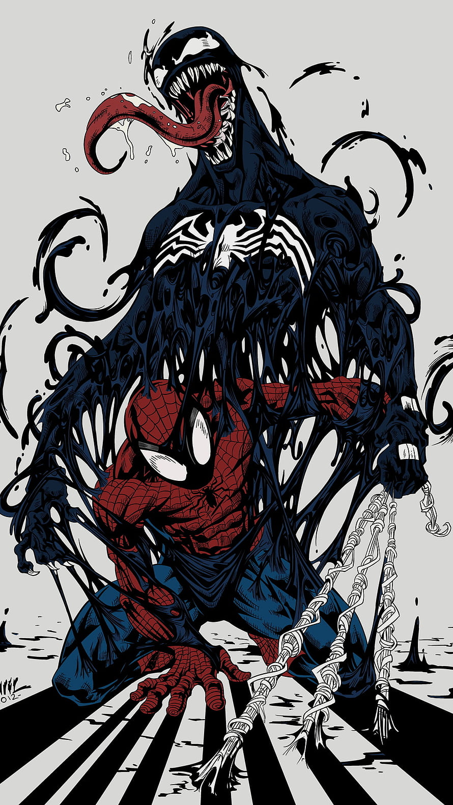 Venom and Spider-Man Symbiote Battle Comic Art Illustration HD phone wallpaper