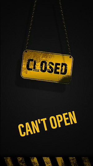 Gritty Yellow Closed Sign Hanging on Chain Against Dark Industrial Background HD phone wallpaper