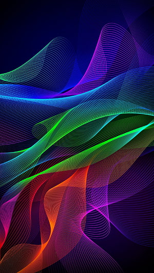 Vibrant Neon Wireframe Waves on Dark Background Abstract Digital Art HD phone wallpaper
