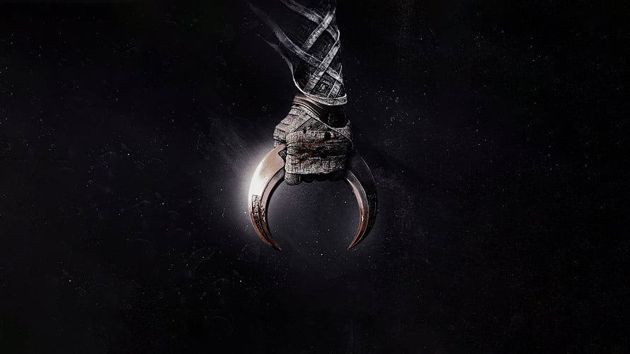 Moon Knight Crescent Moon Logo with Wrapped Hand Against Dark Background HD wallpaper