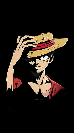 Luffy from One Piece in a dramatic dark anime illustration wearing his iconic straw hat HD phone wallpaper