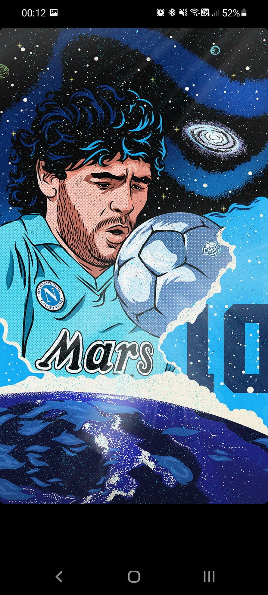 Diego Maradona in Napoli Jersey with Cosmic Space Background and Soccer Ball HD phone wallpaper