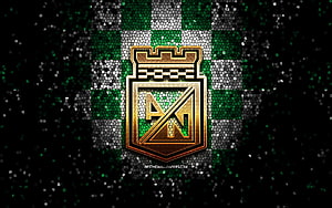 Atletico Nacional FC Gold Crest Emblem on Green and White Mosaic Jersey Pattern HD wallpaper