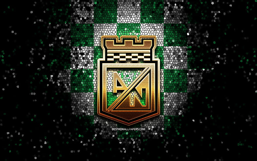 Atletico Nacional FC Gold Crest Emblem on Green and White Mosaic Jersey Pattern HD wallpaper