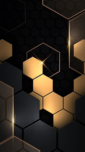 Luxurious Gold and Black Hexagonal Honeycomb Geometric Pattern with Sparkling Light Flares HD phone wallpaper