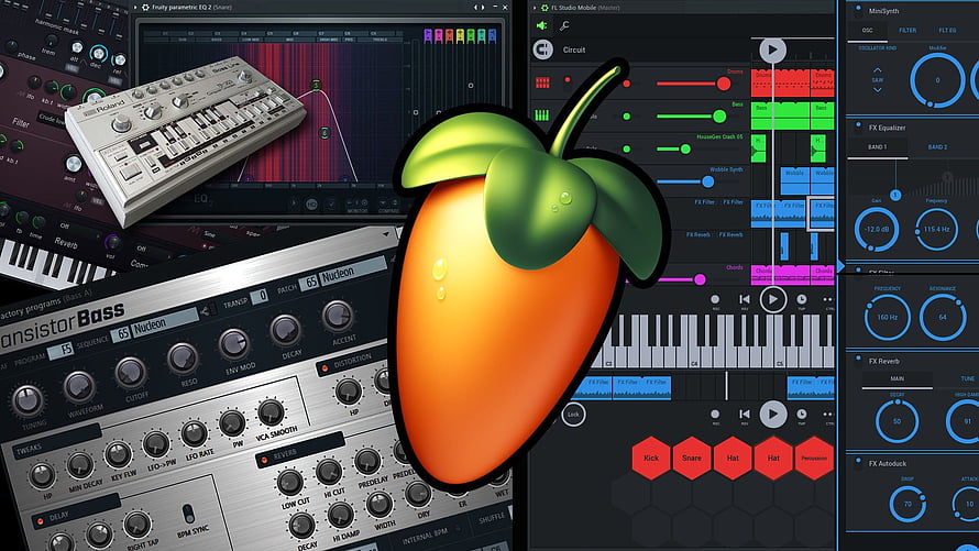FL Studio Digital Audio Workstation Interface with Synthesizer and Fruit Logo HD wallpaper