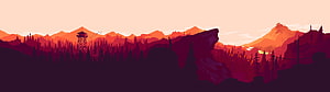 Firewatch Wilderness Panorama at Sunset with Watchtower and Pine Forest Silhouettes HD wallpaper