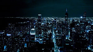 Chicago Skyline at Night with Deep Blue Tones and Glowing City Lights HD wallpaper