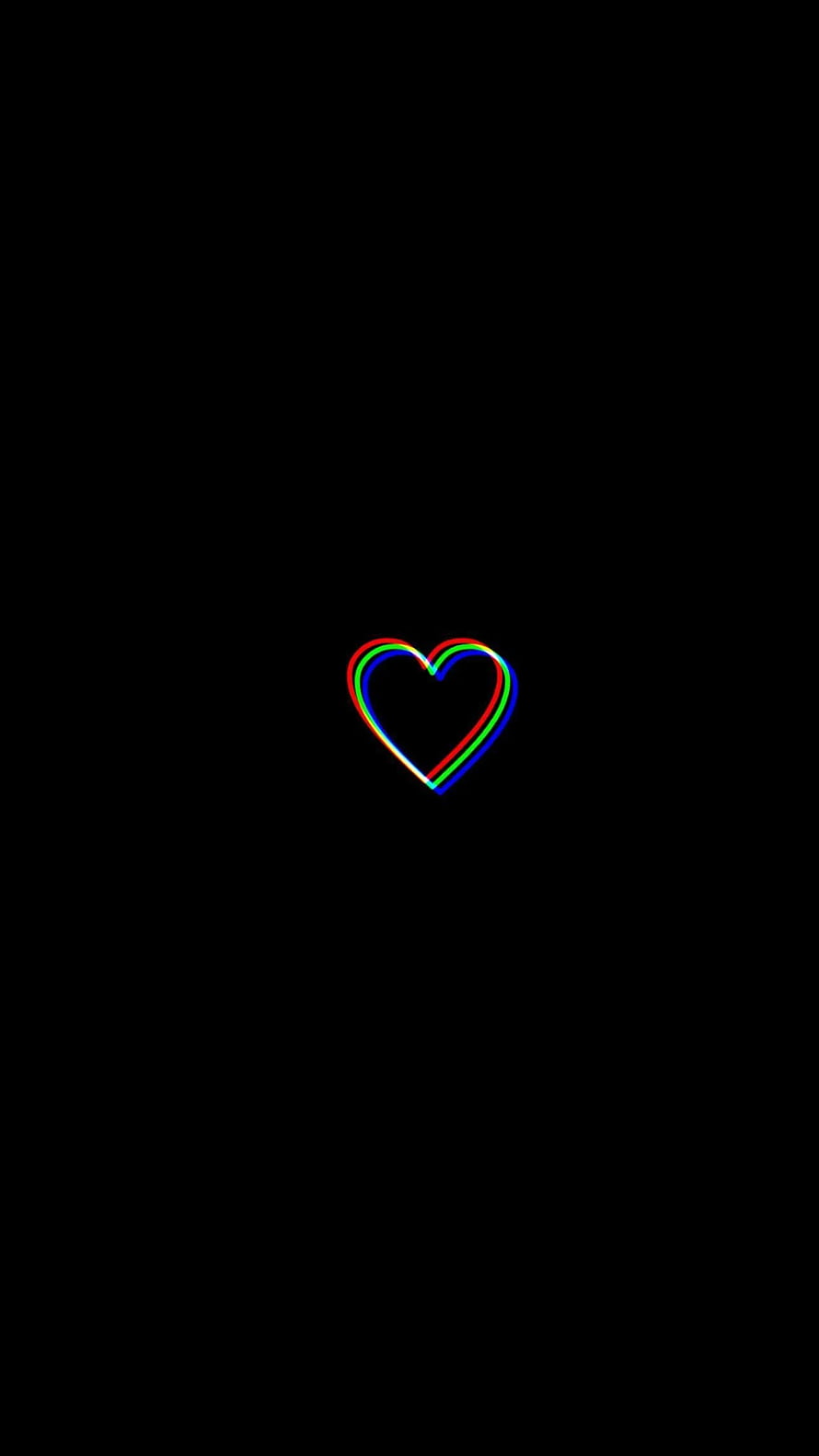 Minimalist RGB Glitch Heart Outline on Black Background HD phone wallpaper
