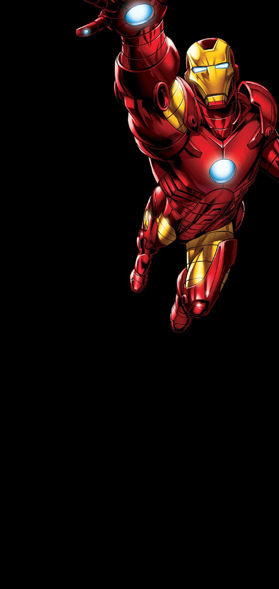 Iron Man Flying with Repulsor Blast on Black Background, Middle Punch Hole, Punch Hole Center HD phone wallpaper