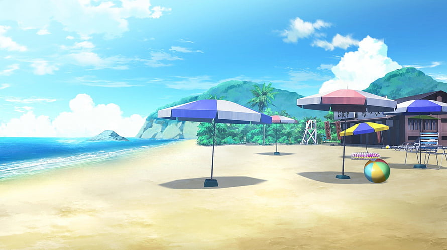 Sunny Tropical Beach Scene With Colorful Umbrellas And Ocean View HD wallpaper