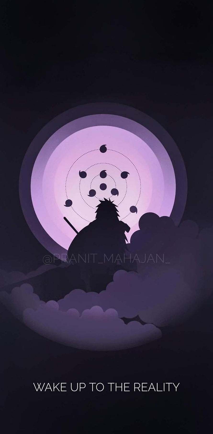 Madara Uchiha Silhouette With Rinnegan Symbol Against Purple Moon HD phone wallpaper