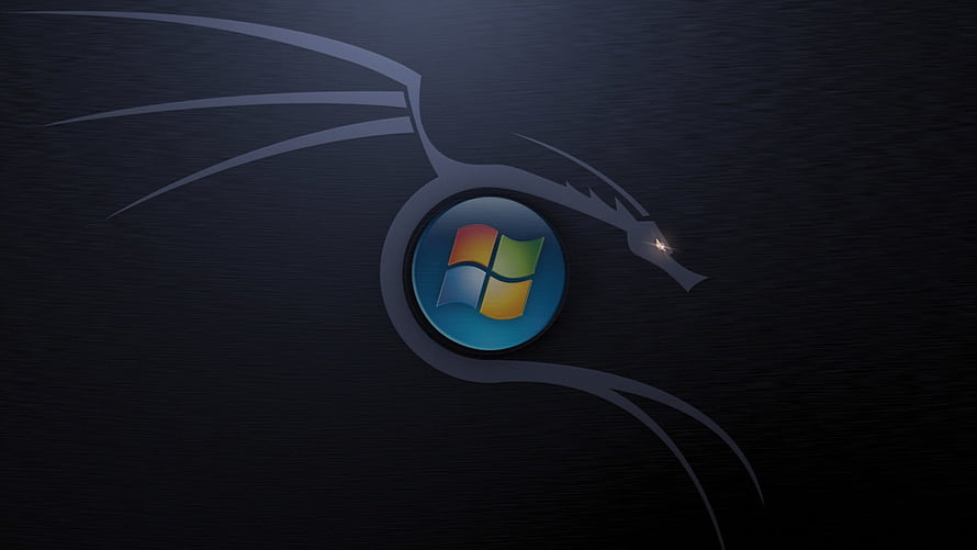 Windows 7 Logo Centered in a Stylized Dark Dragon Silhouette HD wallpaper