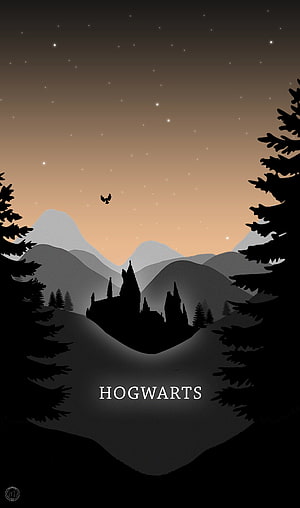 Hogwarts Castle Silhouette at Dusk with Snowy Mountains and Starry Sky HD phone wallpaper