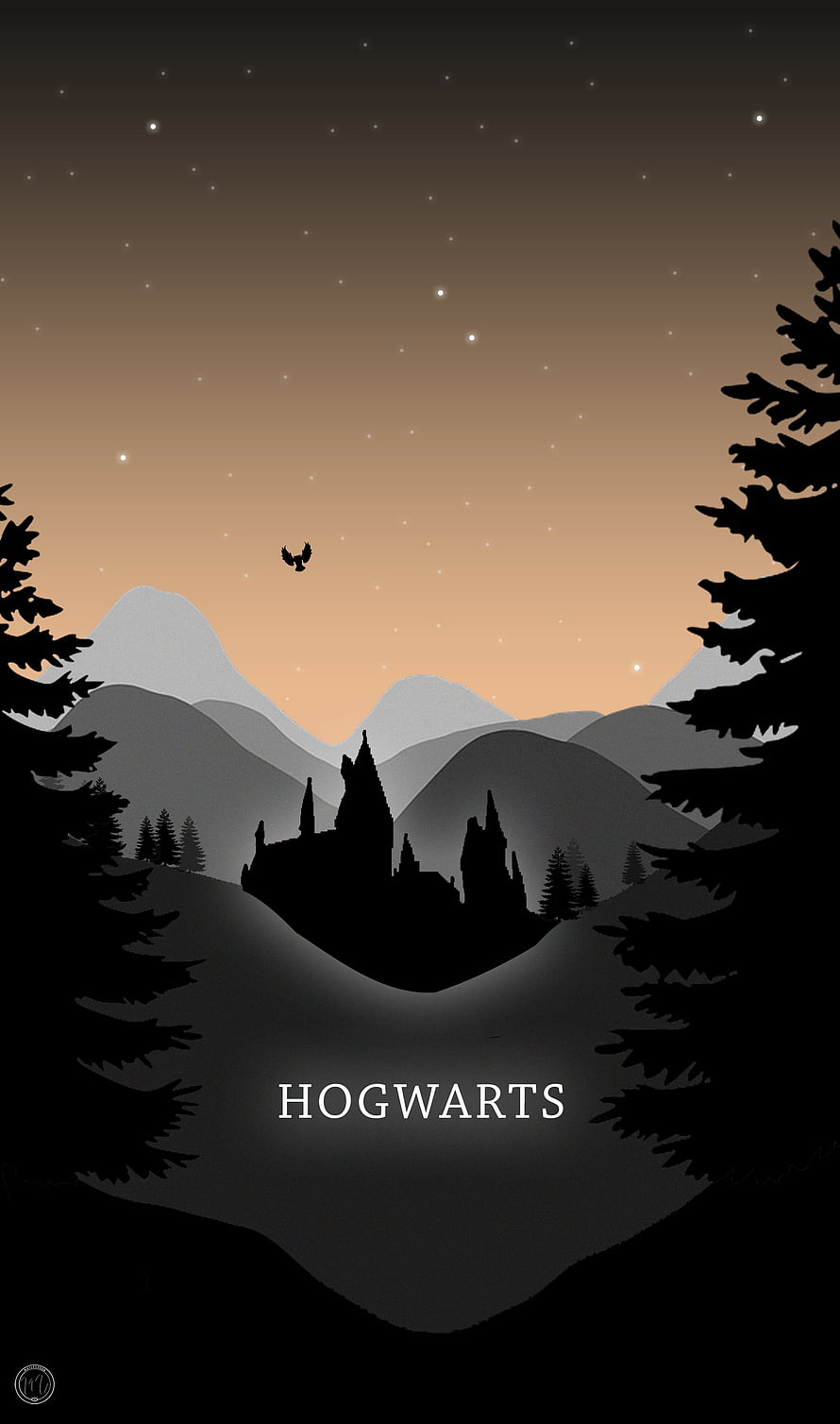 Hogwarts Castle Silhouette at Dusk with Snowy Mountains and Starry Sky HD phone wallpaper