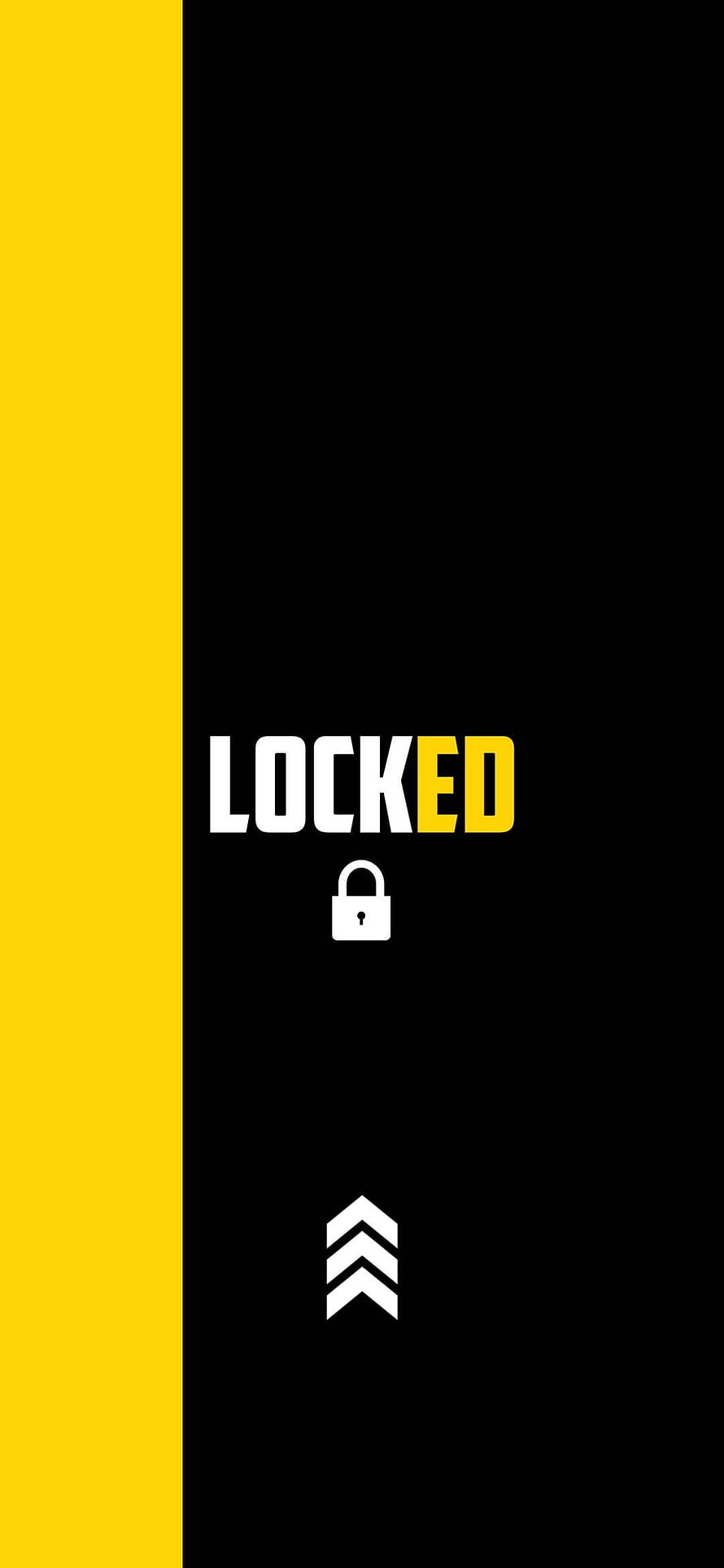 Minimalist Black and Yellow Lock Screen with Swipe Up Icon and Padlock Symbol HD phone wallpaper