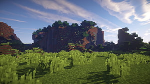 Minecraft Plains Biome Landscape with Rolling Hills and Blocky Terrain HD wallpaper