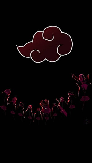 Akatsuki Members Under Red Cloud Symbol on Black Background HD phone wallpaper