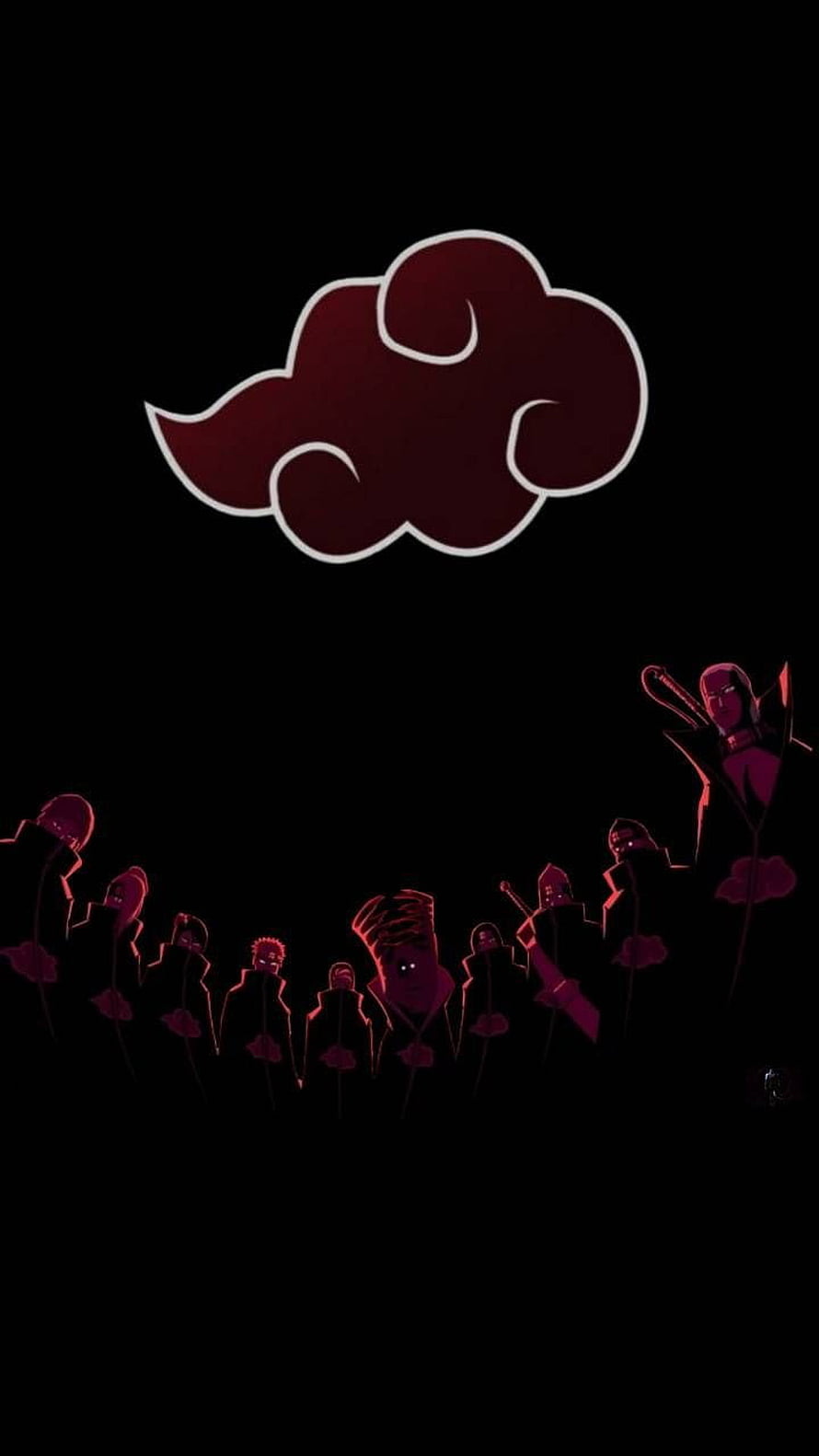 Akatsuki Members Under Red Cloud Symbol on Black Background HD phone wallpaper