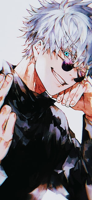 Gojo Satoru from Jujutsu Kaisen in a dynamic close-up with sunglasses and a confident grin HD phone wallpaper