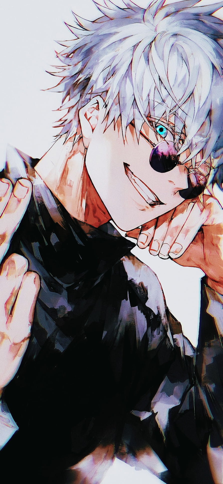 Gojo Satoru from Jujutsu Kaisen in a dynamic close-up with sunglasses and a confident grin HD phone wallpaper