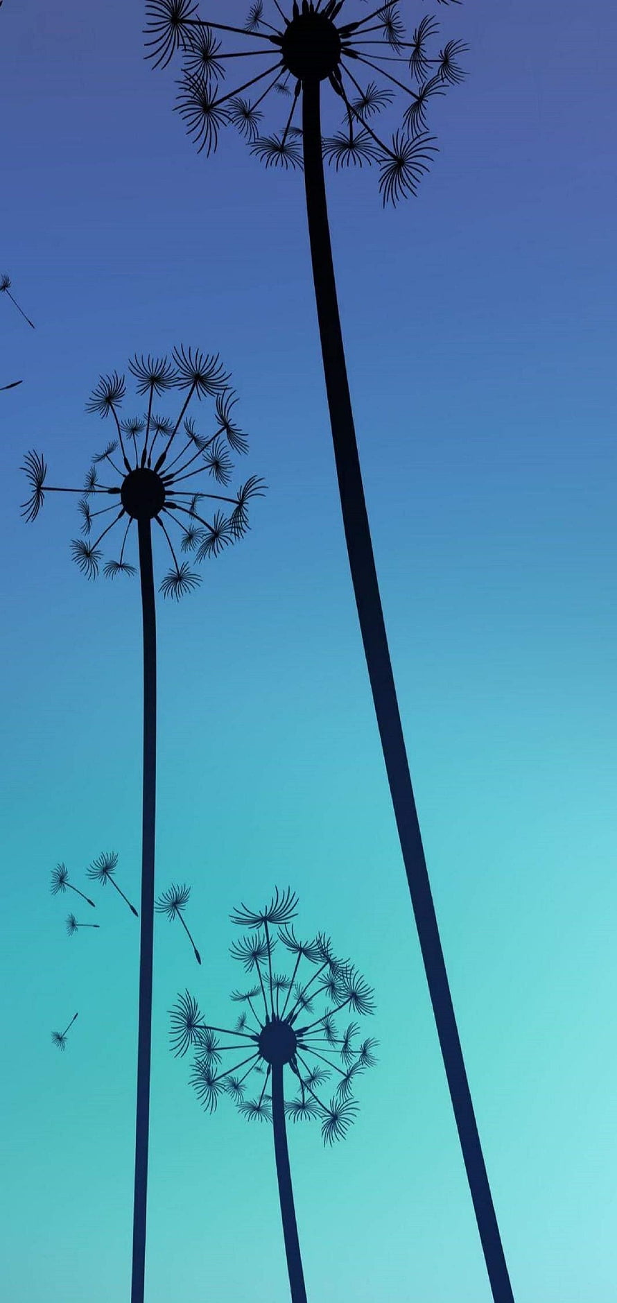 Silhouetted Dandelion Seeds Against a Gradient Blue Sky HD phone wallpaper