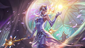 Lux the Elementalist from League of Legends in a radiant purple gown holding a glowing star staff HD wallpaper