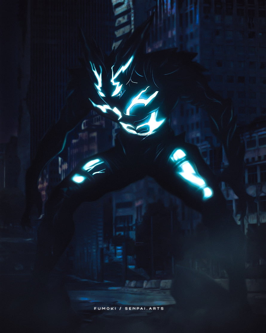 Garou from One Punch Man in a Dark Urban Setting with Glowing Blue Markings HD phone wallpaper