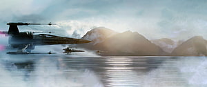 X-Wing Starfighters Skimming Over Water in Star Wars The Force Awakens HD wallpaper