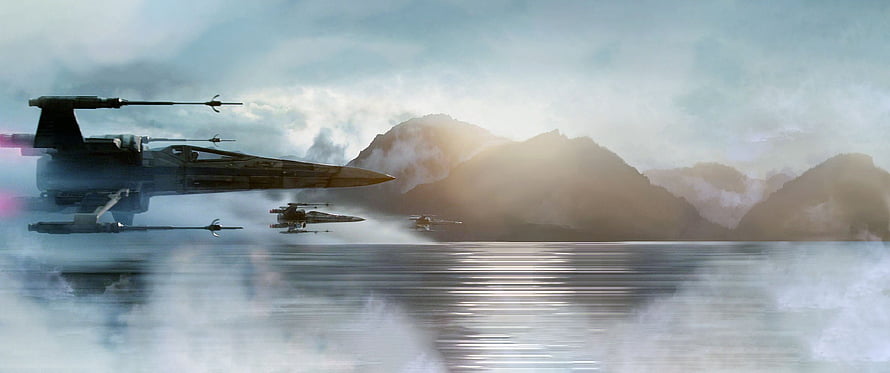 X-Wing Starfighters Skimming Over Water in Star Wars The Force Awakens HD wallpaper