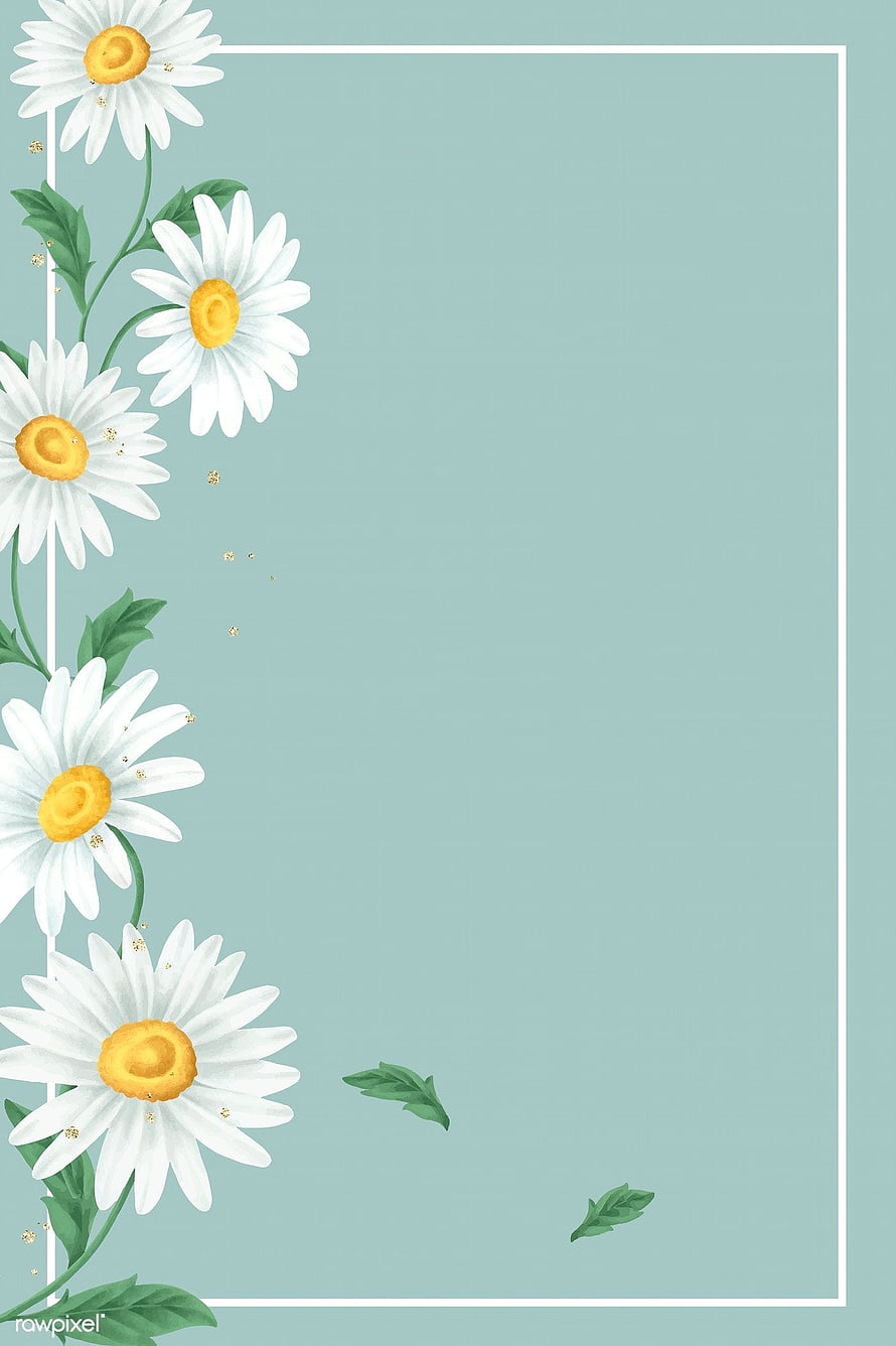 Watercolor Daisy Floral Frame on Soft Mint Green Background HD phone wallpaper