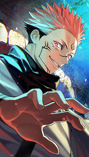 Sukuna from Jujutsu Kaisen Anime Character Portrait with Spiky Hair and Intense Expression HD phone wallpaper
